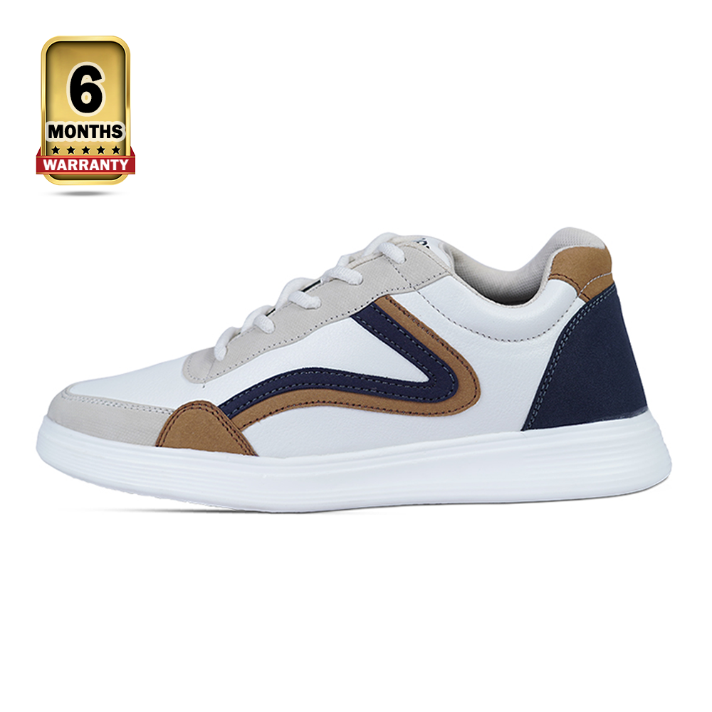 Artificial Leather Sneakers For Men - White - SKM03